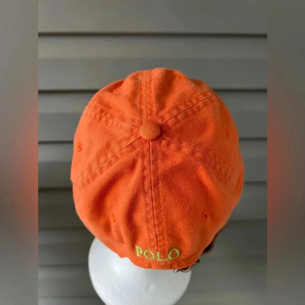 NWT- Vintage Polo Ralph Lauren Strapback Hat Cap Adjustable Orange Green Pony - Picture 6 of 10